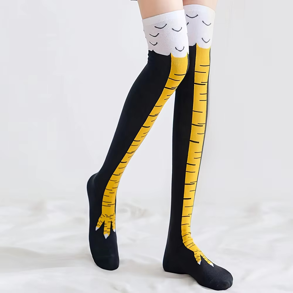 Funny Chicken Leg Socks - ผู้หญิงต้นขาสูงถุงน่องไก่พิมพ์ถุงเท้ายาวกว่าเข่าถุงเท้า Funny Novelty ถุงเท้าการ์ตูนสัตว์ Paws ถุงน่อง