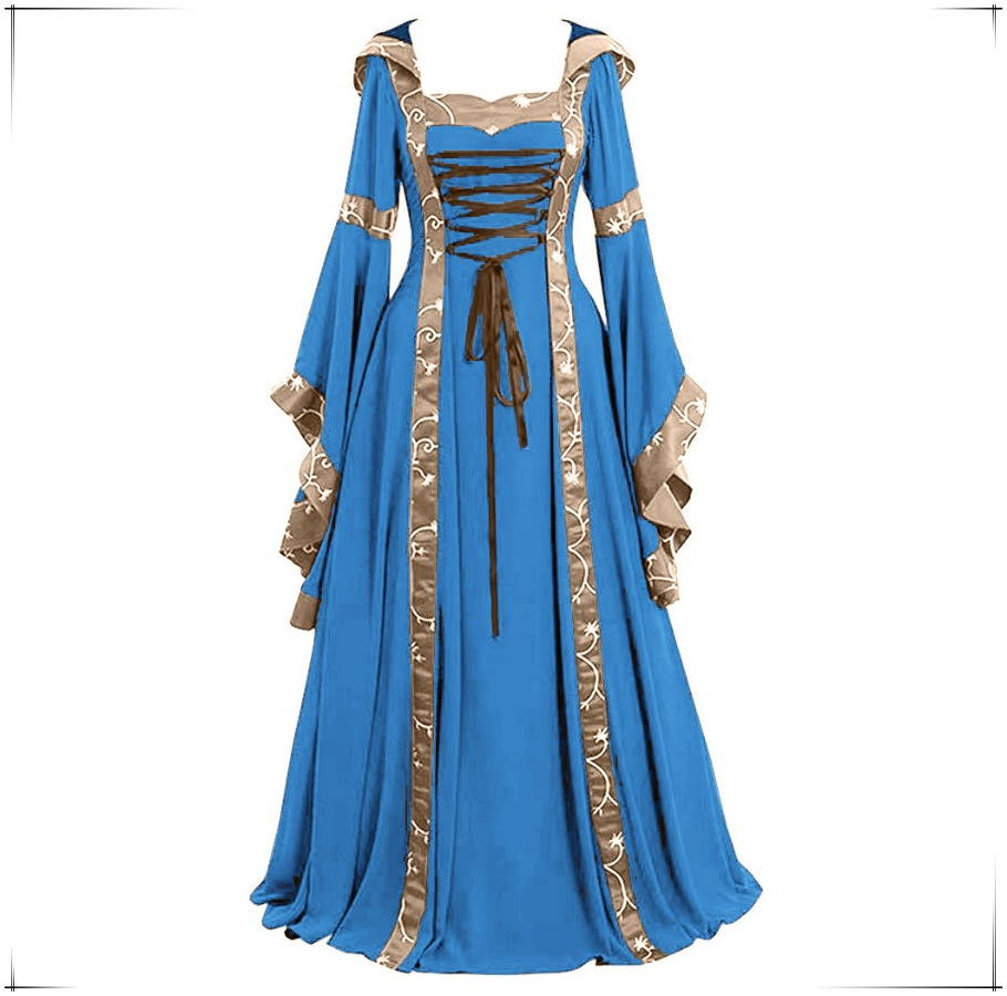 Medieval Renaissance Dress Women - ชุดเดรสยาวสไตล์โกธิคยุคกลางสำหรับผู้หญิง ดีไซน์ฮู้ด เหมาะสำหรับงานปาร์ตี้ งานทางการ งานวิคตอเรียน งานเรอเนซองส์