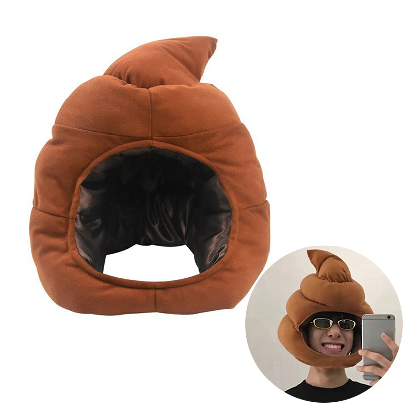 Fake Poop Gag Gift - หมวก boneka mainan ยัดนุ่นรูปสัตว์น่ารักสร้างสรรค์หมวกใส่ได้ทั้งศรีษะปลอมแบบตลกหมวกใส่ได้ทั้งศีรษะของขวัญคอสเพลย์อุปกรณ์ประกอบฉากสำหรับถ่ายรูปปาร์ตี้สีน้ำตาล
