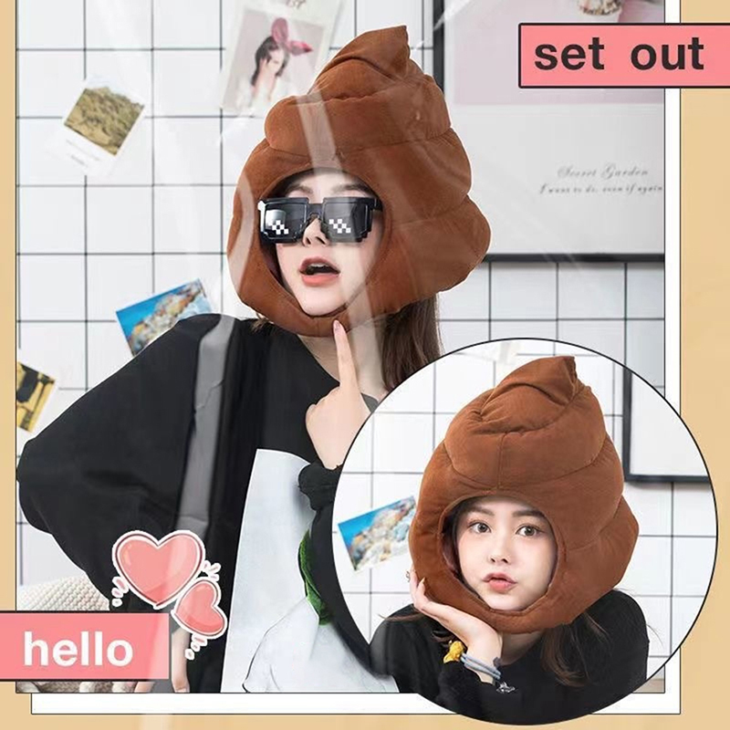 Fake Poop Gag Gift - หมวก boneka mainan ยัดนุ่นรูปสัตว์น่ารักสร้างสรรค์ตลกๆหมวกคลุมหัวแบบเต็มศีรษะปลอมแบบตลกๆของขวัญชุดคอสเพลย์น่ารักสร้างสรรค์อุปกรณ์ประกอบฉากสำหรับปาร์ตี้