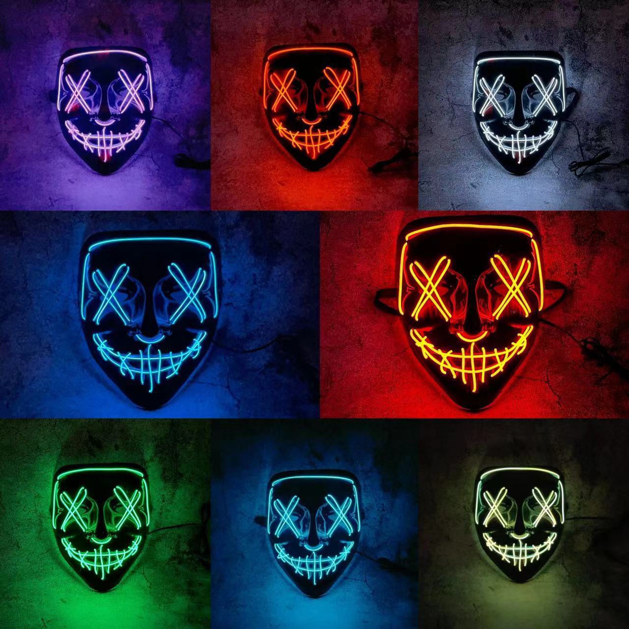 Led Purge Mask Halloween - หน้ากากนีออน LED ไร้สาย หลายสี เรืองแสง สยองขวัญ
