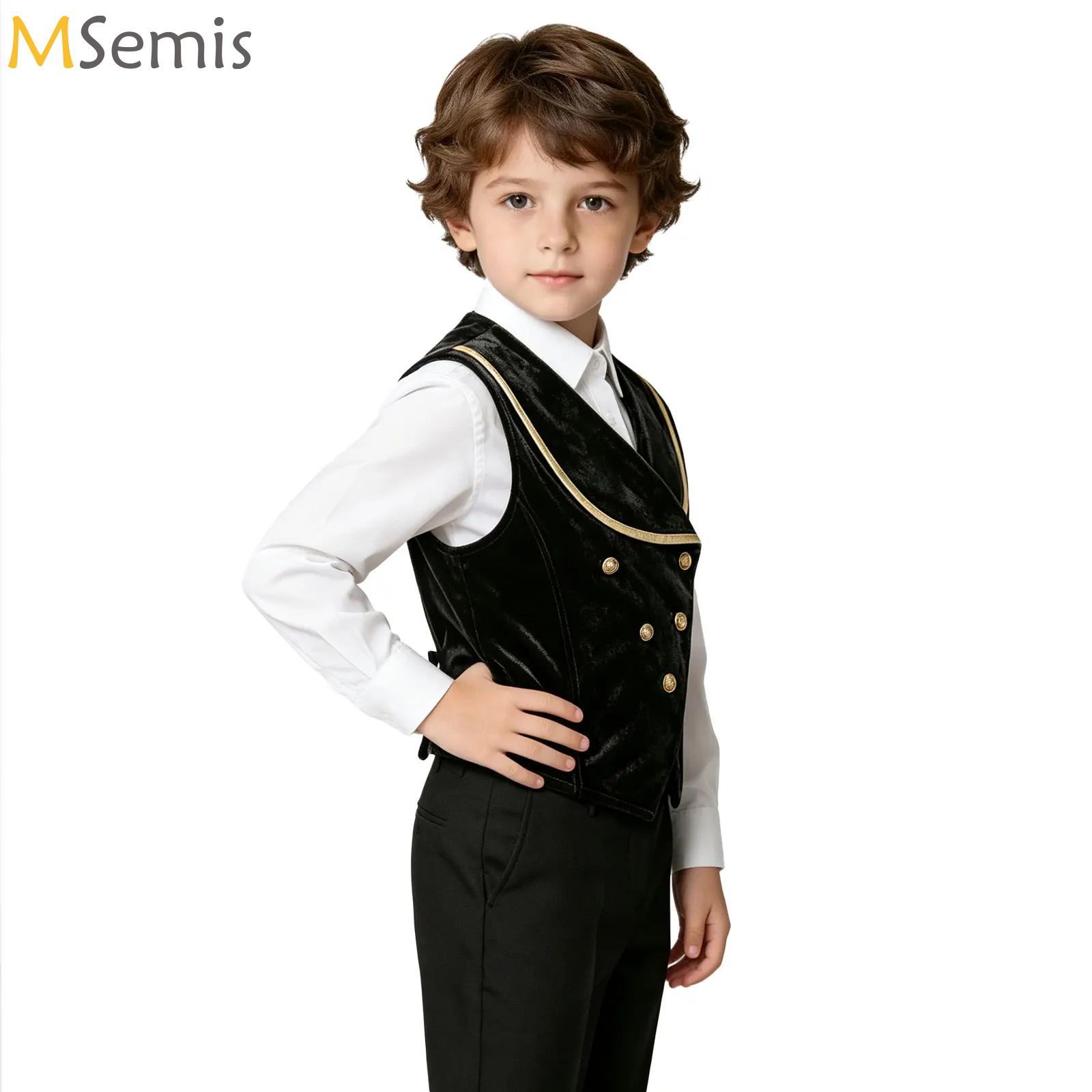 Costumes - เสื้อกั๊กกำมะหยี่สำหรับเด็กผู้ชาย สไตล์ยุคกลาง ยุคฟื้นฟูศิลปวิทยาศาสตร์ วิคตอเรียน สตีมพังก์ กอธิค