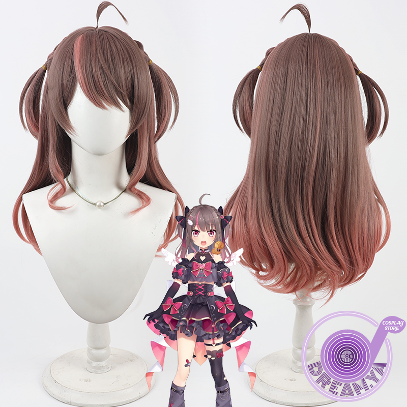 Anime Cosplay Wig Heat Resistant - นัตสึอิโระ มัตสึริคอสเพลย์วิกผมวีทูเบอร์สีน้ำตาลสีชมพูผมสังเคราะห์ทนความร้อนฮาโลวีนสวมบทบาทปาร์ตี้คาร์นิวัล+หมวกวิกผมฟรี