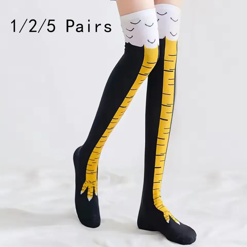ถุงเท้ายาวถึงเข่าผู้หญิง 1/2/5 - Funny Chicken Leg Socks บทวิจารณ์และราคา