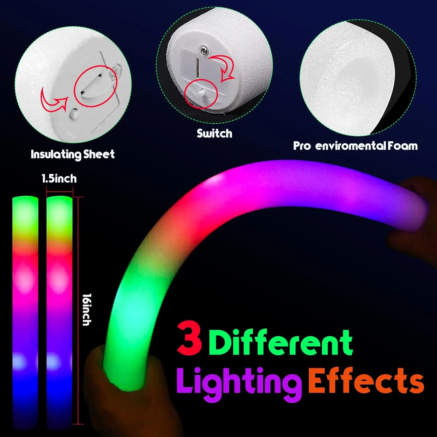 แท่งโฟมเรืองแสง 30 ชิ้น 3 โหมด - Flashing Led Foam Sticks Party บทวิจารณ์และราคา